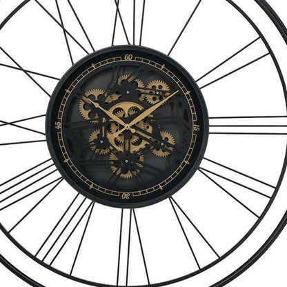 32" Circle Black and Gold Metal and Glass Analog Exposed Gear Wall Clock HomeRoots