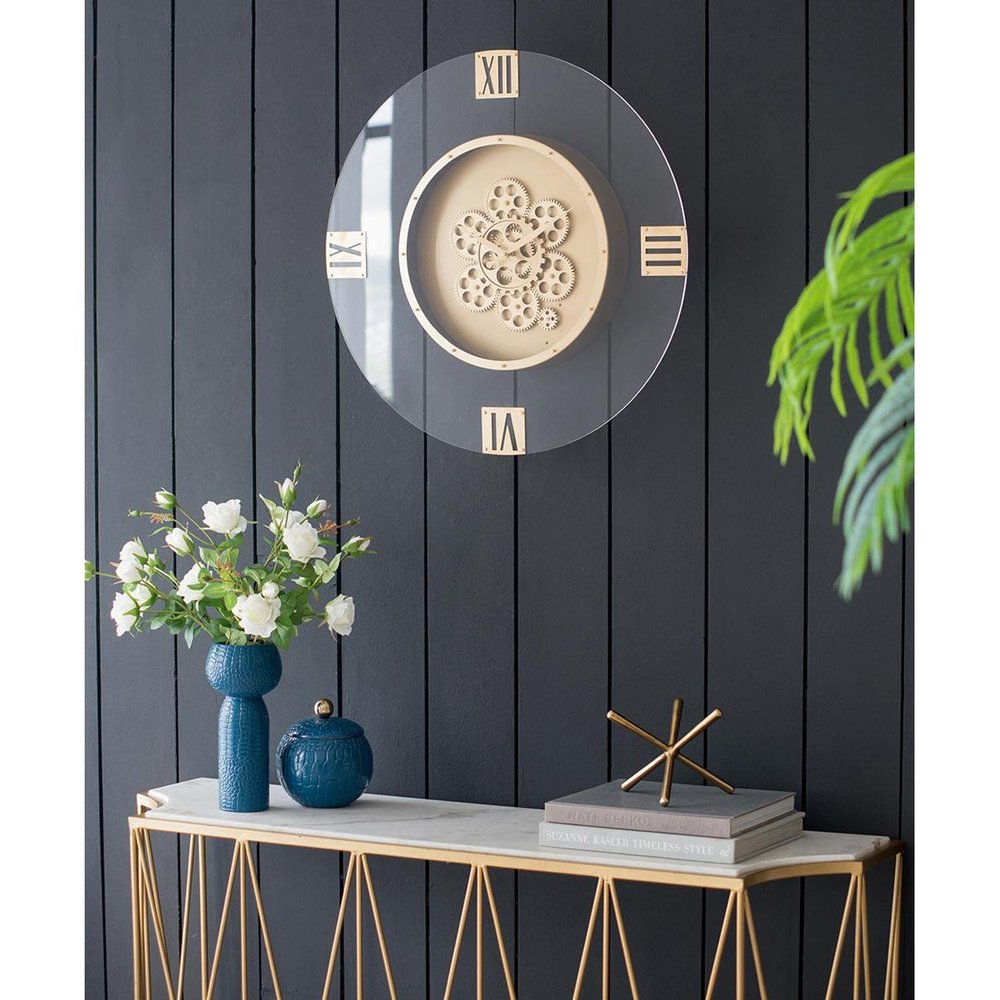 24" Circle Gold Acrylic Analog Wall Clock HomeRoots