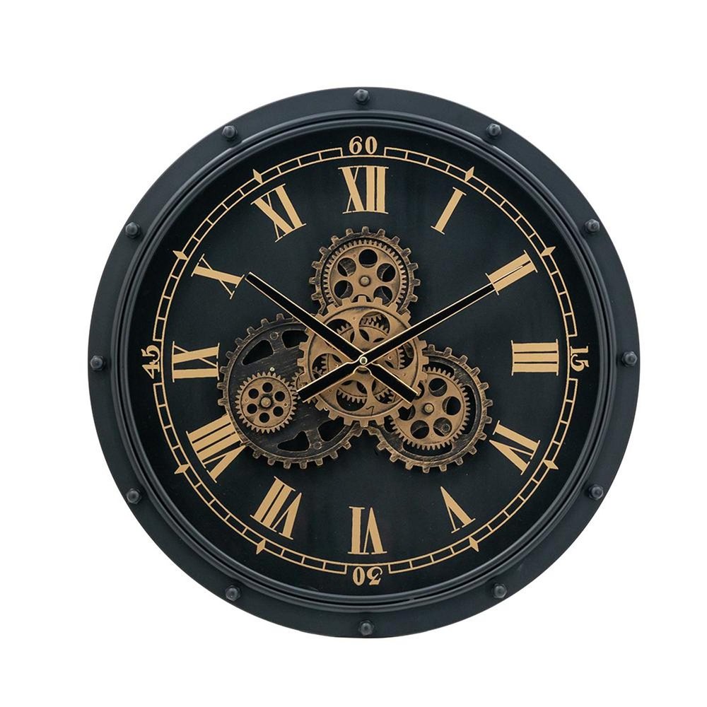 20" Circle Black and Gold Metal and Glass Analog Wall Clock HomeRoots