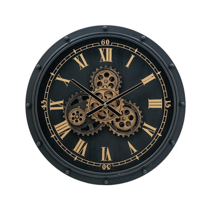 20" Circle Black and Gold Metal and Glass Analog Wall Clock HomeRoots