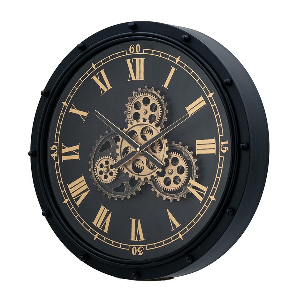 20" Circle Black and Gold Metal and Glass Analog Wall Clock HomeRoots