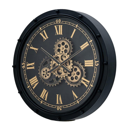 20" Circle Black and Gold Metal and Glass Analog Wall Clock HomeRoots