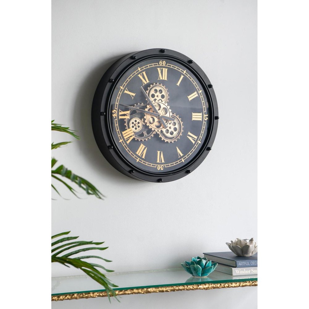 20" Circle Black and Gold Metal and Glass Analog Wall Clock HomeRoots