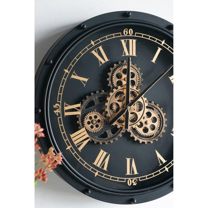 20" Circle Black and Gold Metal and Glass Analog Wall Clock HomeRoots