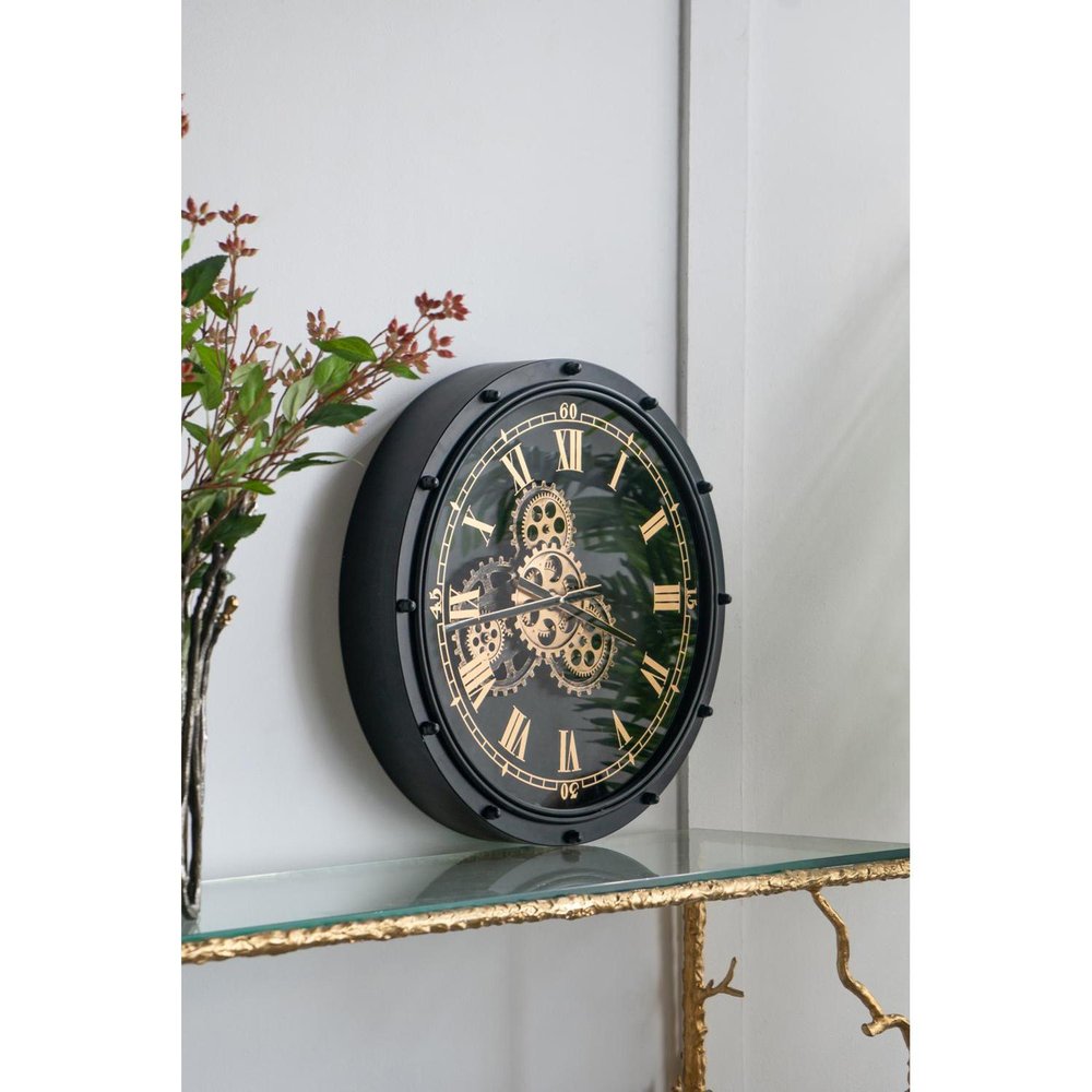 20" Circle Black and Gold Metal and Glass Analog Wall Clock HomeRoots