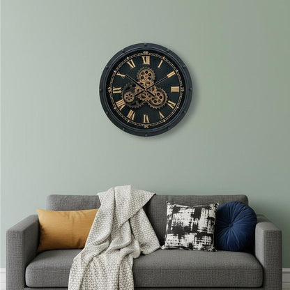 20" Circle Black and Gold Metal and Glass Analog Wall Clock HomeRoots