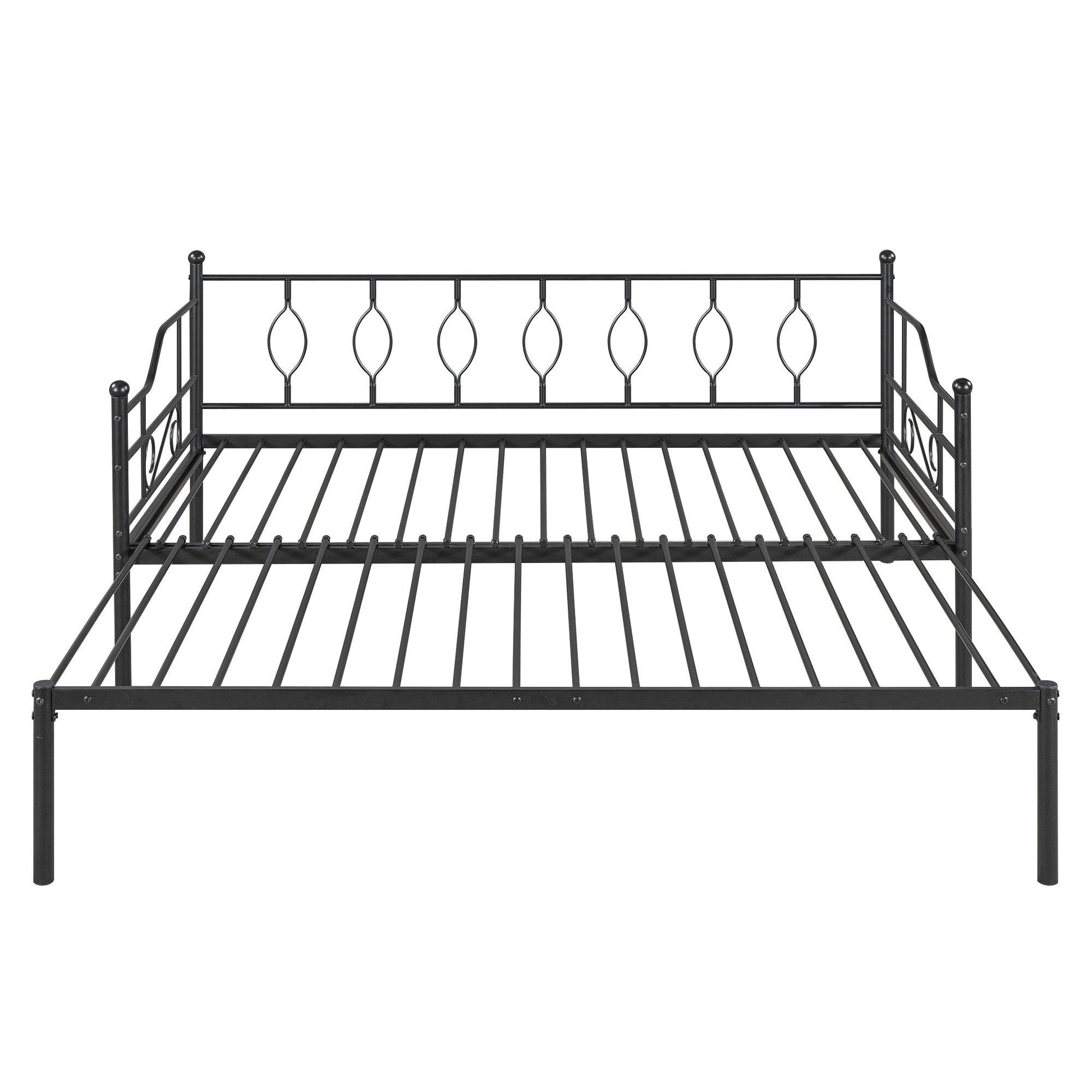 Twin Size Metal Daybed with Trundle Daybed with Slat Black - FurniFindUSA