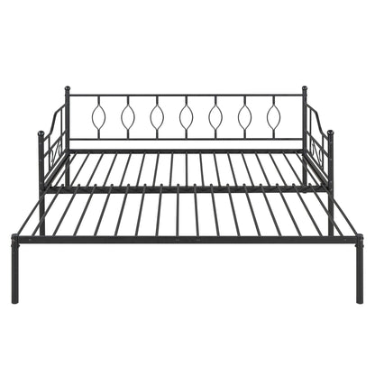 Twin Size Metal Daybed with Trundle Daybed with Slat Black - FurniFindUSA