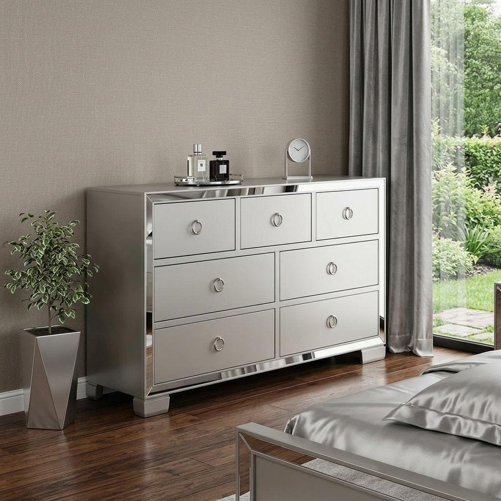 57" Platinum Solid and Manufactured Wood Seven Drawer Triple Dresser HomeRoots