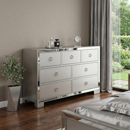 57" Platinum Solid and Manufactured Wood Seven Drawer Triple Dresser HomeRoots