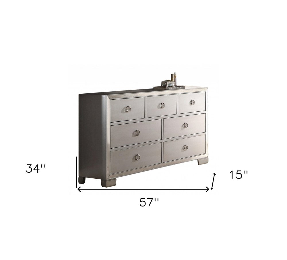 57" Platinum Solid and Manufactured Wood Seven Drawer Triple Dresser HomeRoots