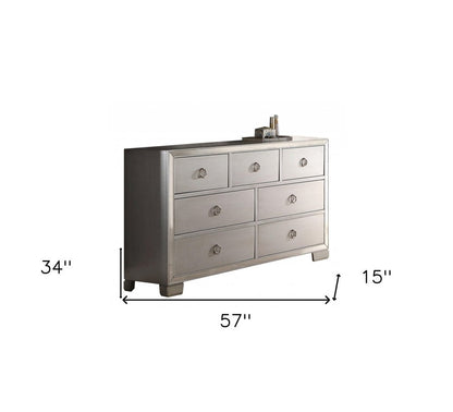 57" Platinum Solid and Manufactured Wood Seven Drawer Triple Dresser HomeRoots