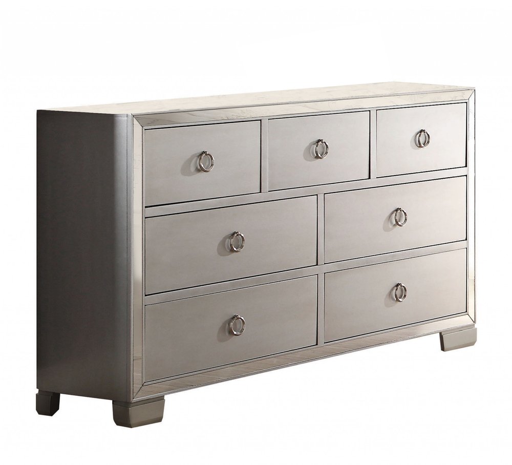 57" Platinum Solid and Manufactured Wood Seven Drawer Triple Dresser HomeRoots