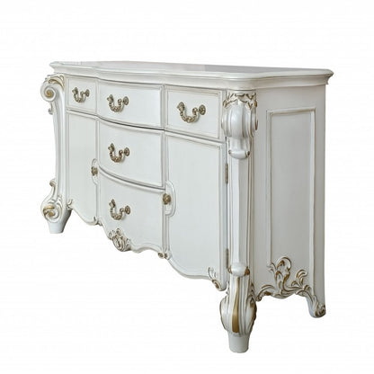 71" Pearl Solid and Manufactured Wood Five Drawer Triple Dresser HomeRoots