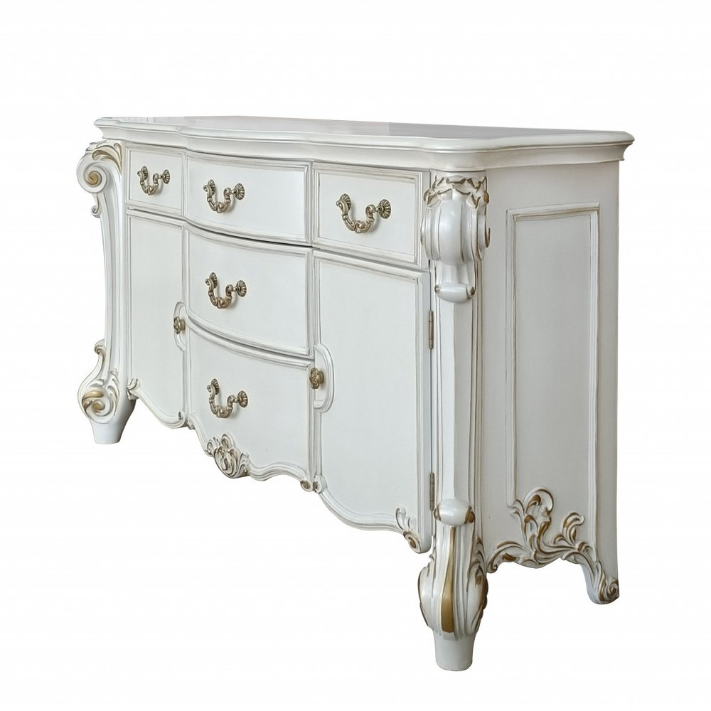 71" Pearl Solid and Manufactured Wood Five Drawer Triple Dresser HomeRoots