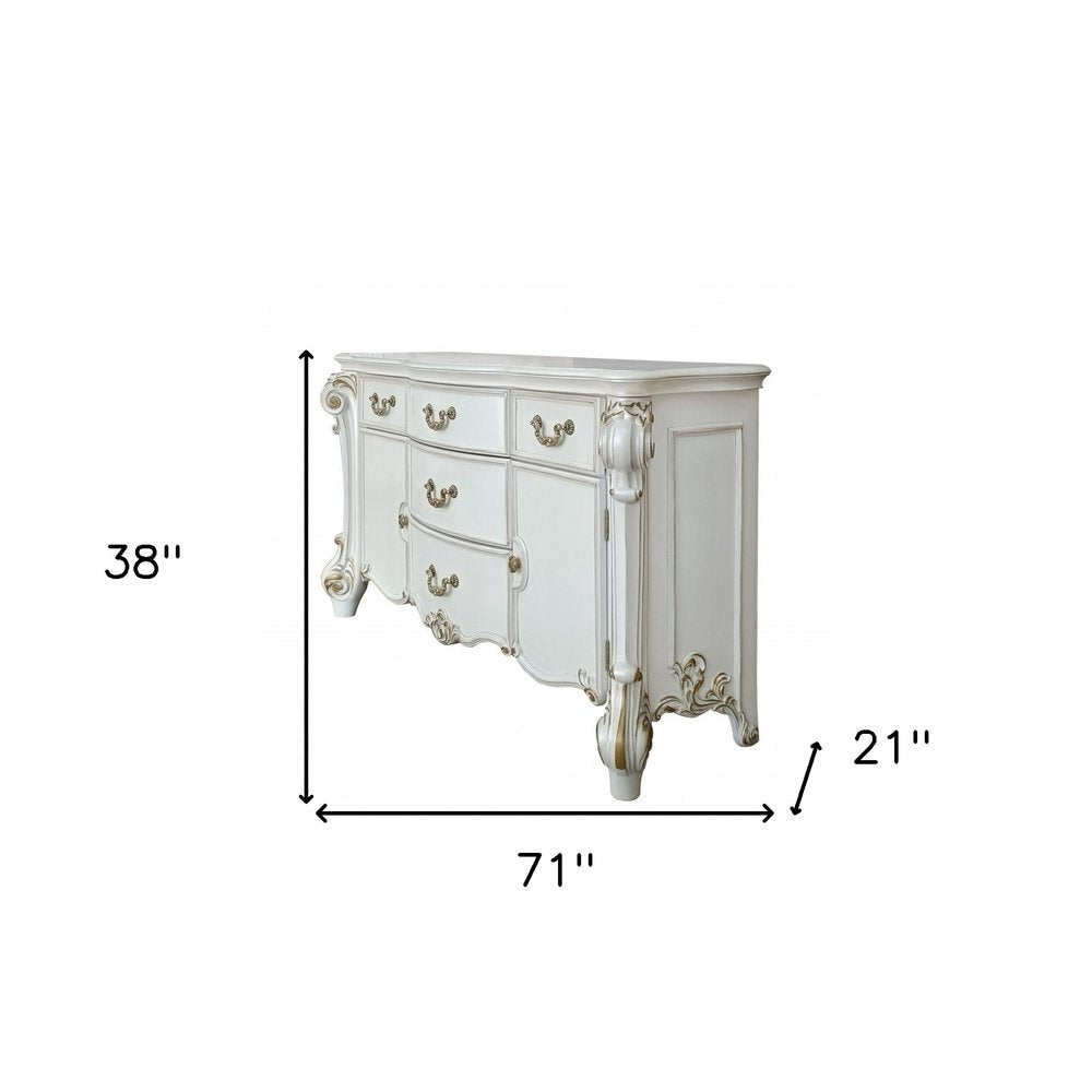 71" Pearl Solid and Manufactured Wood Five Drawer Triple Dresser HomeRoots