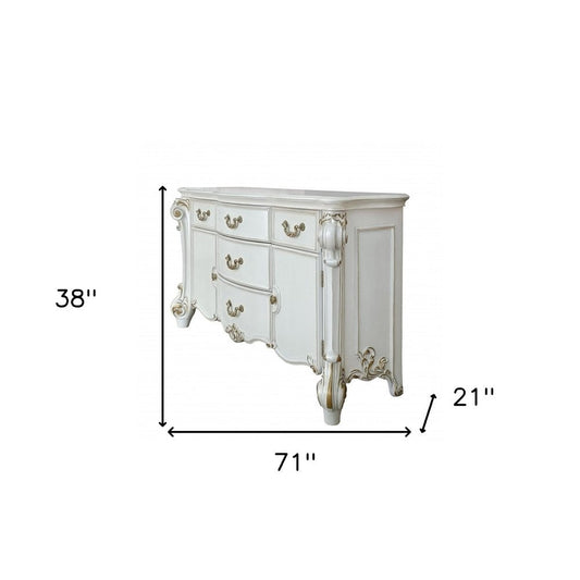 71" Pearl Solid and Manufactured Wood Five Drawer Triple Dresser HomeRoots