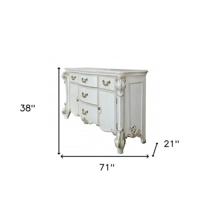 71" Pearl Solid and Manufactured Wood Five Drawer Triple Dresser HomeRoots