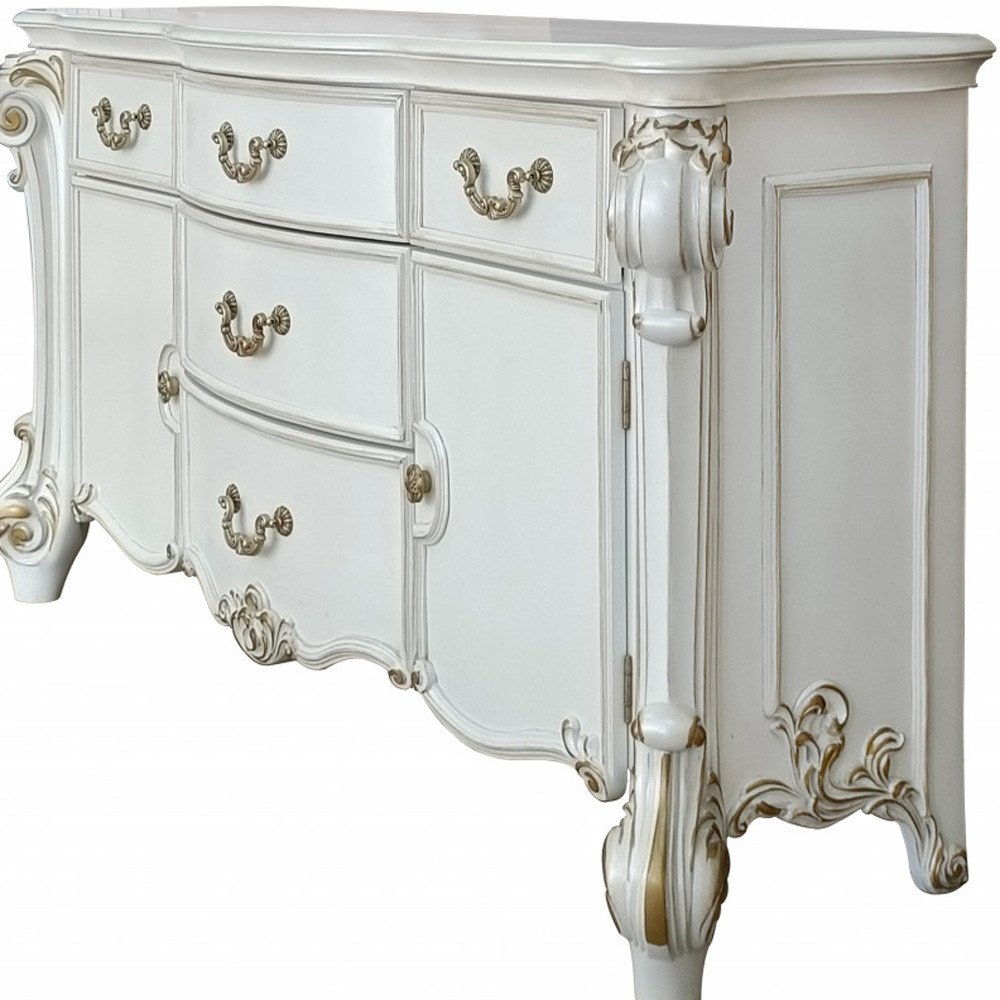 71" Pearl Solid and Manufactured Wood Five Drawer Triple Dresser HomeRoots