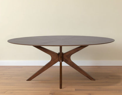 75" Brown Oval Solid Manufactured Wood Pedestal Base Dining Table HomeRoots