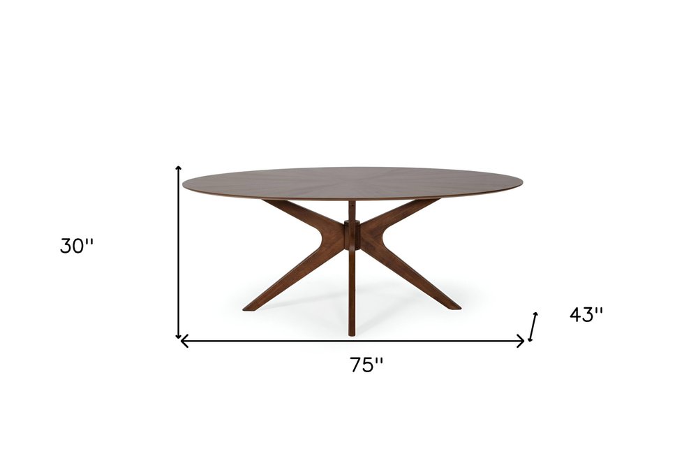 75" Brown Oval Solid Manufactured Wood Pedestal Base Dining Table HomeRoots