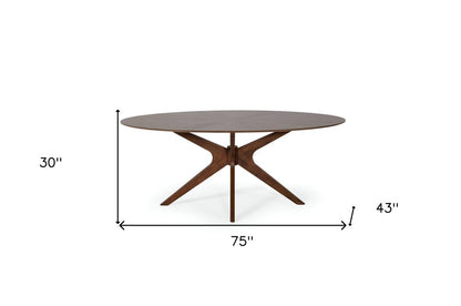 75" Brown Oval Solid Manufactured Wood Pedestal Base Dining Table HomeRoots