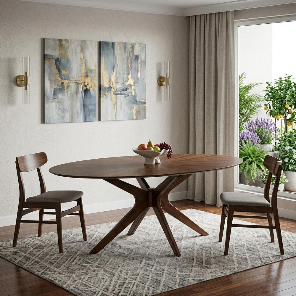 75" Brown Oval Solid Manufactured Wood Pedestal Base Dining Table HomeRoots