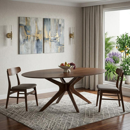 75" Brown Oval Solid Manufactured Wood Pedestal Base Dining Table HomeRoots