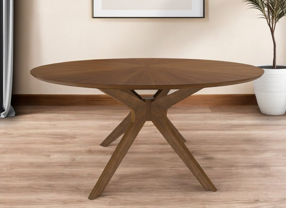 59" Brown Rounded Pedestal Base Dining Table HomeRoots