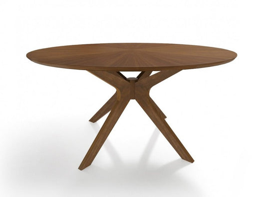 59" Brown Rounded Pedestal Base Dining Table HomeRoots