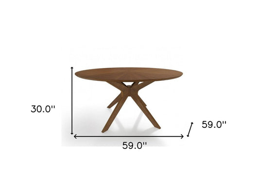59" Brown Rounded Pedestal Base Dining Table HomeRoots