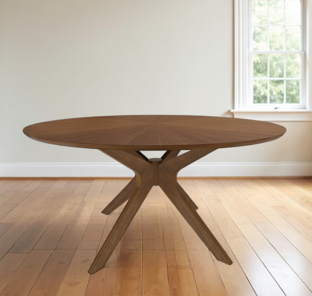 47" Brown Rounded Solid Manufactured Wood Pedestal Base Dining Table HomeRoots