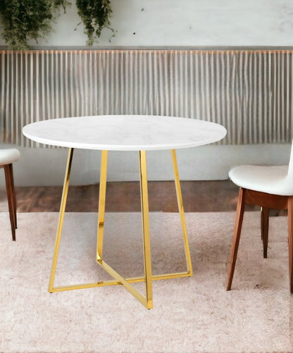 39" White And Gold Rounded Iron Pedestal Base Dining Table HomeRoots