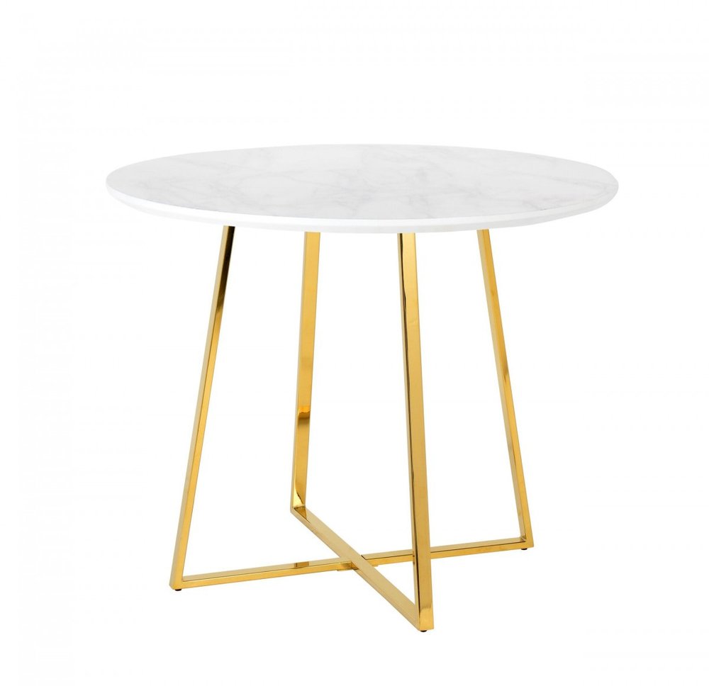 39" White And Gold Rounded Iron Pedestal Base Dining Table HomeRoots
