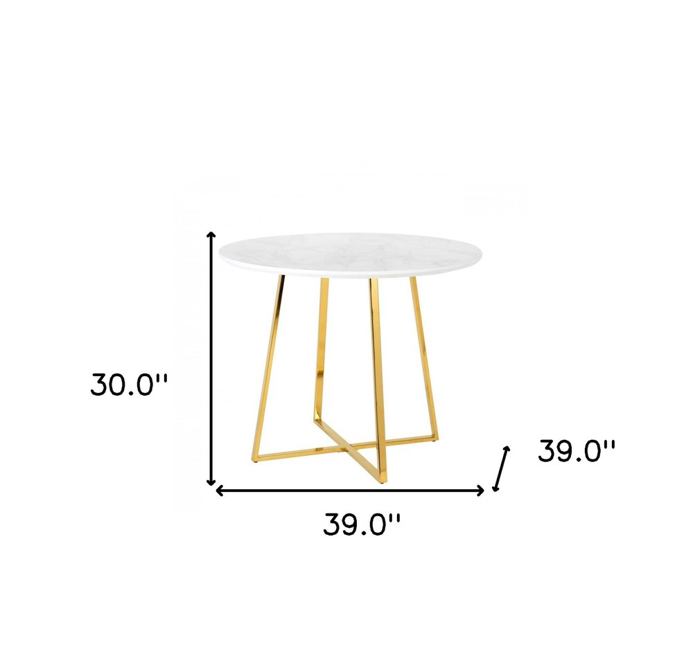 39" White And Gold Rounded Iron Pedestal Base Dining Table HomeRoots