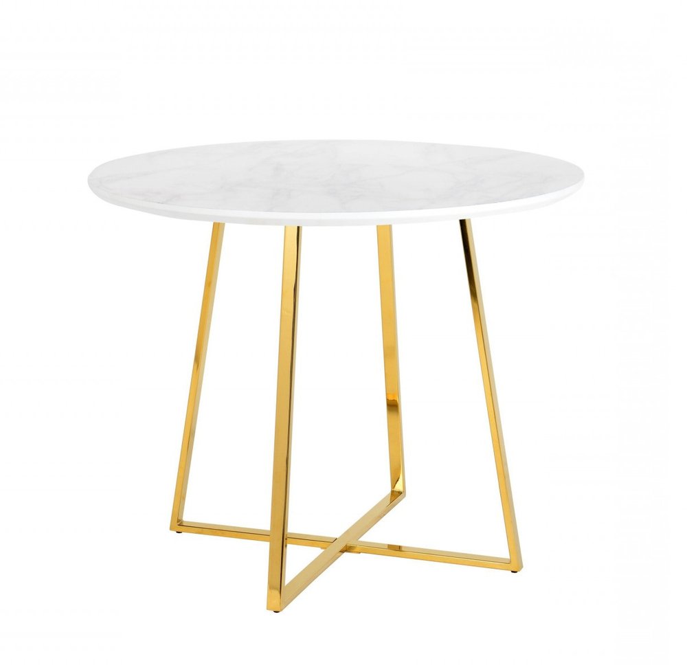 39" White And Gold Rounded Iron Pedestal Base Dining Table HomeRoots