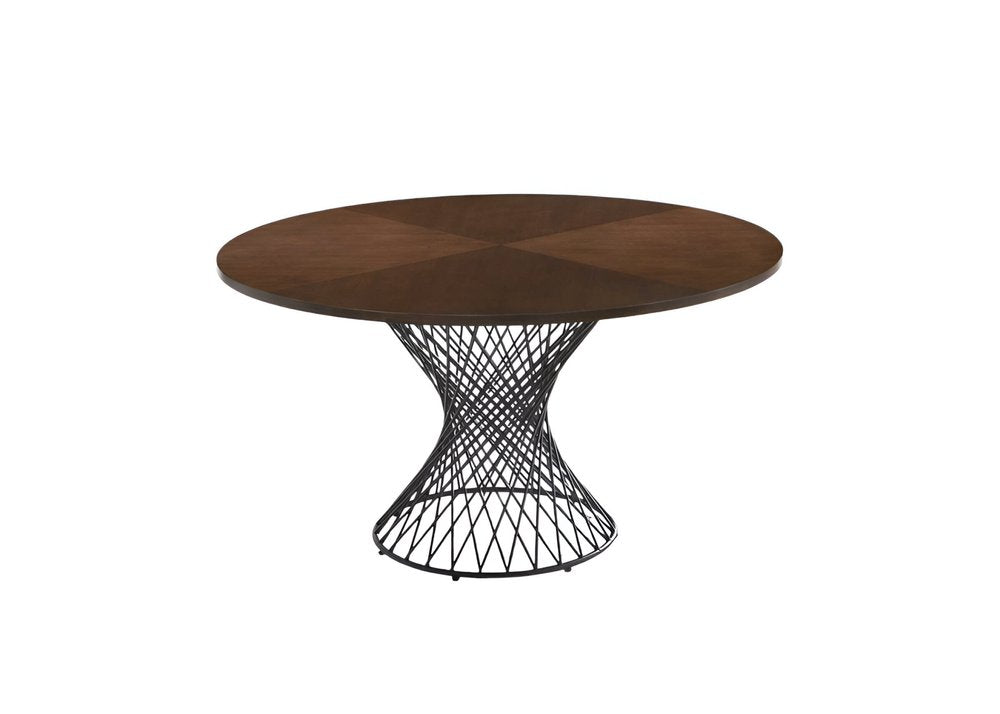 54" Brown And Black Rounded Solid Manufactured Wood And Iron Pedestal Base Dining Table HomeRoots