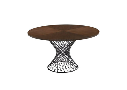 54" Brown And Black Rounded Solid Manufactured Wood And Iron Pedestal Base Dining Table HomeRoots