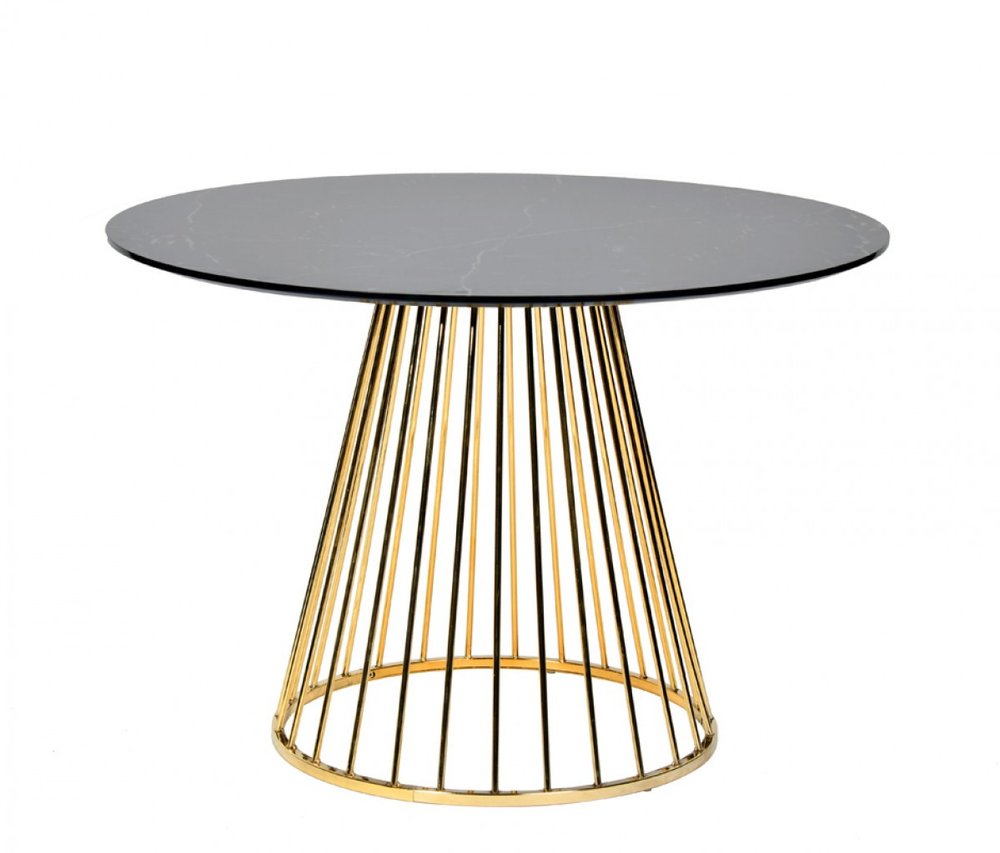 43" Black And Gold Rounded Stainless Steel Pedestal Base Dining Table HomeRoots