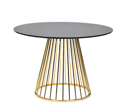 43" Black And Gold Rounded Stainless Steel Pedestal Base Dining Table HomeRoots