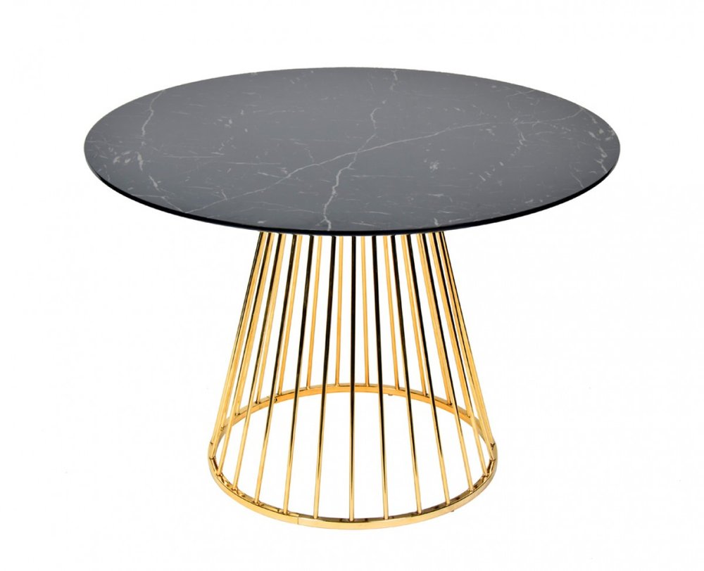 43" Black And Gold Rounded Stainless Steel Pedestal Base Dining Table HomeRoots