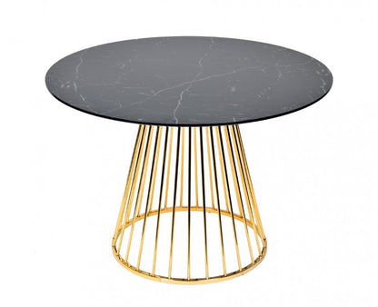 43" Black And Gold Rounded Stainless Steel Pedestal Base Dining Table HomeRoots