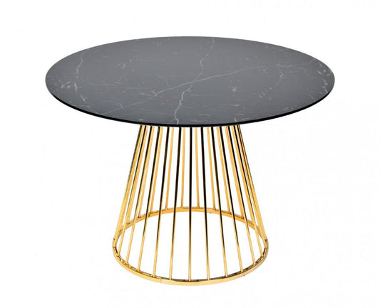 43" Black And Gold Rounded Stainless Steel Pedestal Base Dining Table HomeRoots