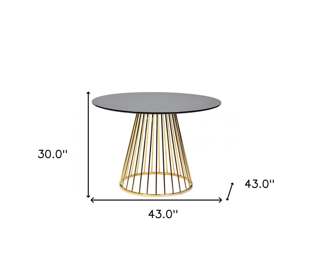 43" Black And Gold Rounded Stainless Steel Pedestal Base Dining Table HomeRoots