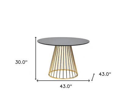 43" Black And Gold Rounded Stainless Steel Pedestal Base Dining Table HomeRoots