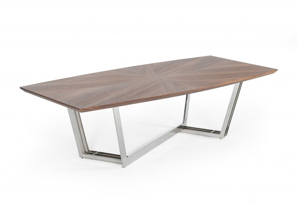 107" Walnut And Silver Rectangular Manufactured Wood And Iron Dining Table HomeRoots