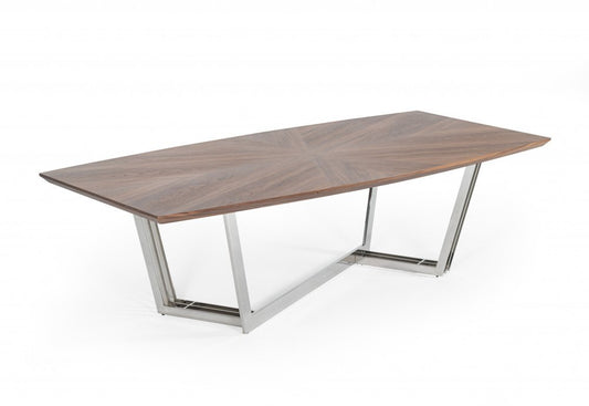 107" Walnut And Silver Rectangular Manufactured Wood And Iron Dining Table HomeRoots