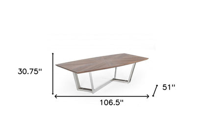 107" Walnut And Silver Rectangular Manufactured Wood And Iron Dining Table HomeRoots