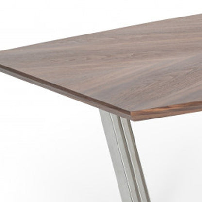107" Walnut And Silver Rectangular Manufactured Wood And Iron Dining Table HomeRoots