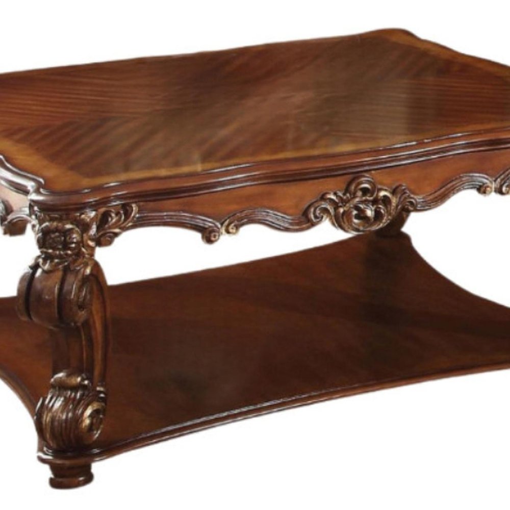 50" Brown Wood Resin and Solid Wood Coffee Table — view 3